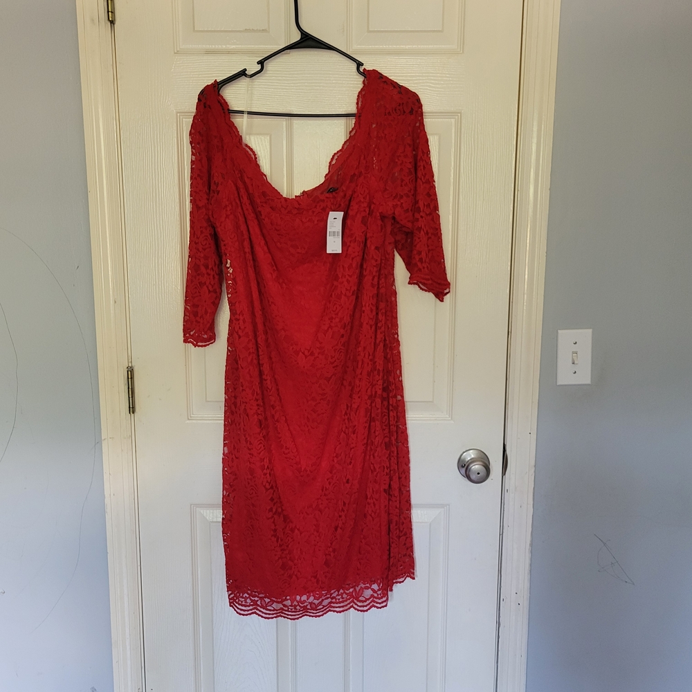 Lane Bryant Red Lace Long Sleeve Dress